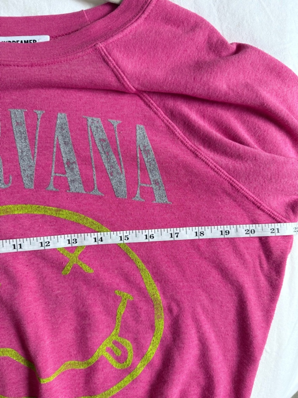 Daydreamer Nirvana Smiley Raglan Crew Pink Cosmo XS Revolve - Picture 5 of 5